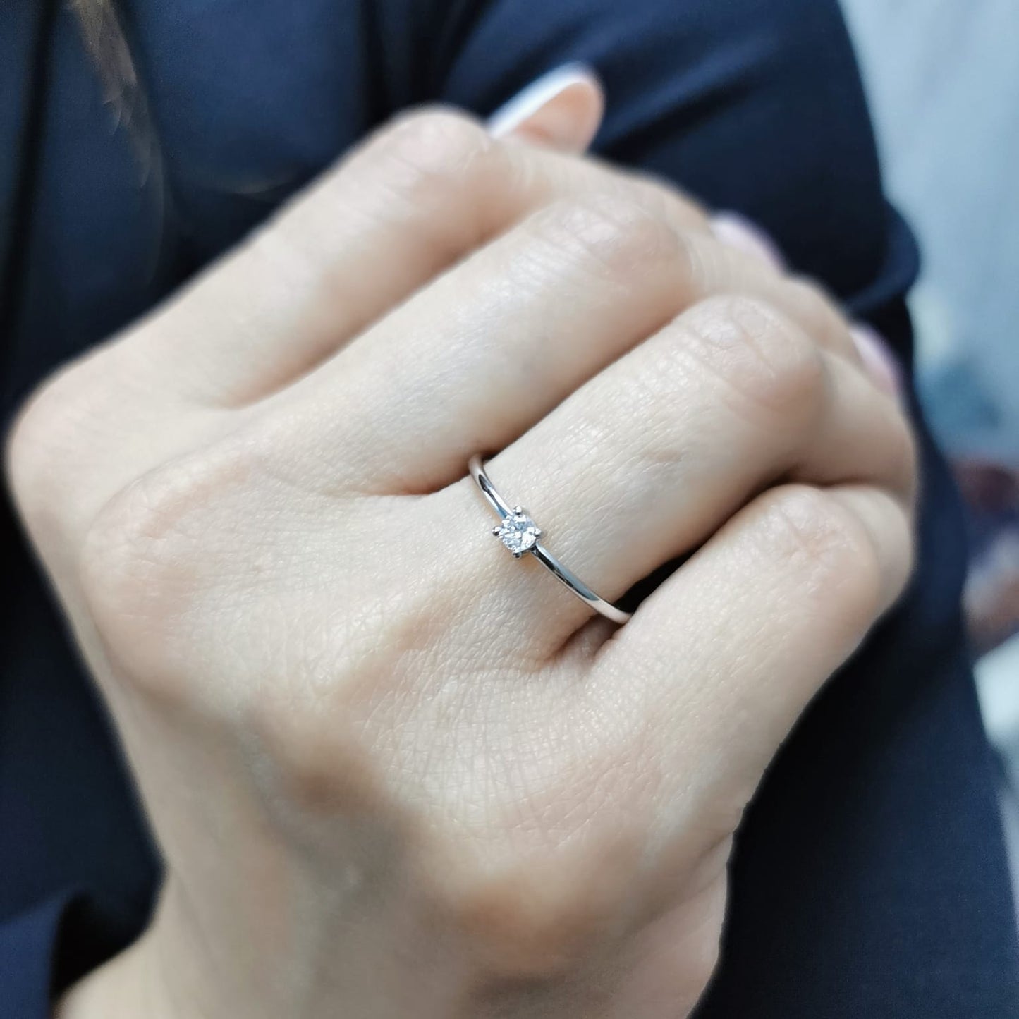0.12 Carat Diamond Solitaire Ring in 18K Gold – Minimalist Engagement Ring for Women