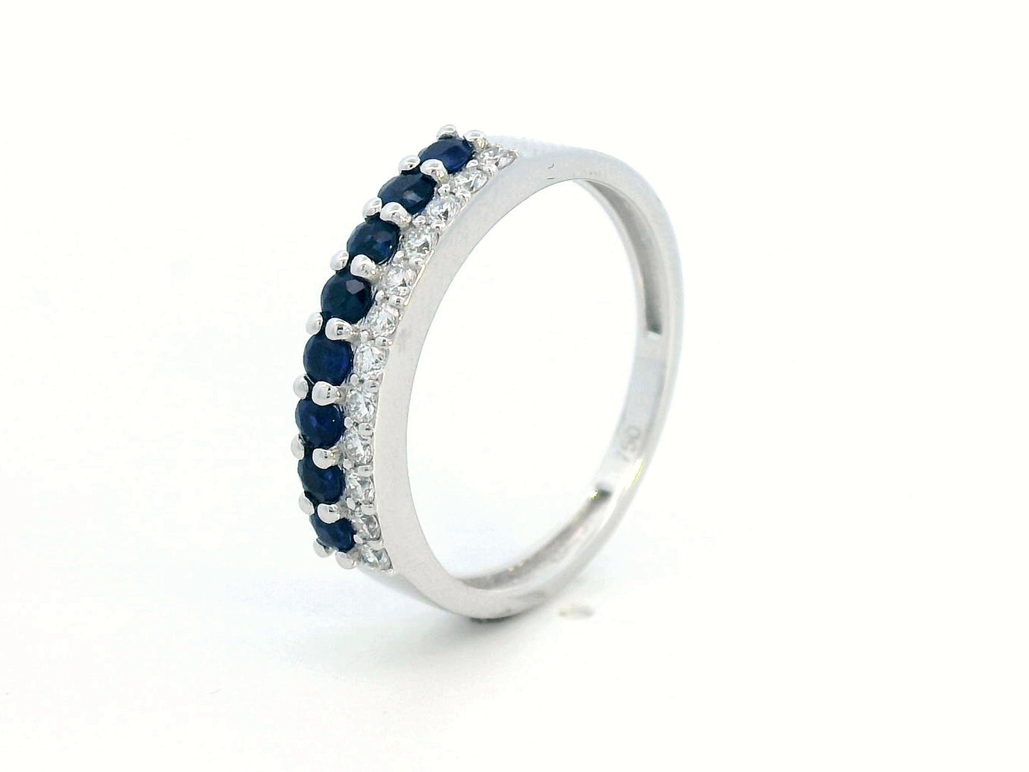Elegant 18K Gold Blue Sapphire & Diamond Ring – 0.54ct Sapphires, 0.19ct Diamonds | Stacking Band
