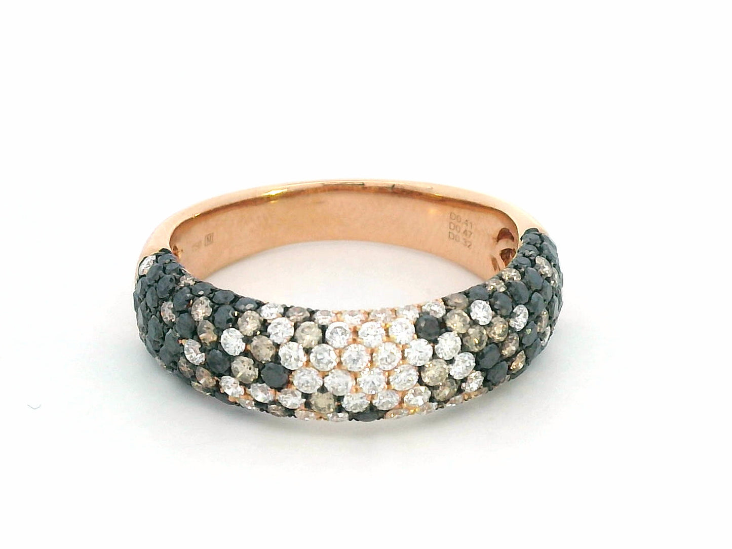 18K gold ring with black, champagne, and white diamonds in pave setting – 1.20 carats total.