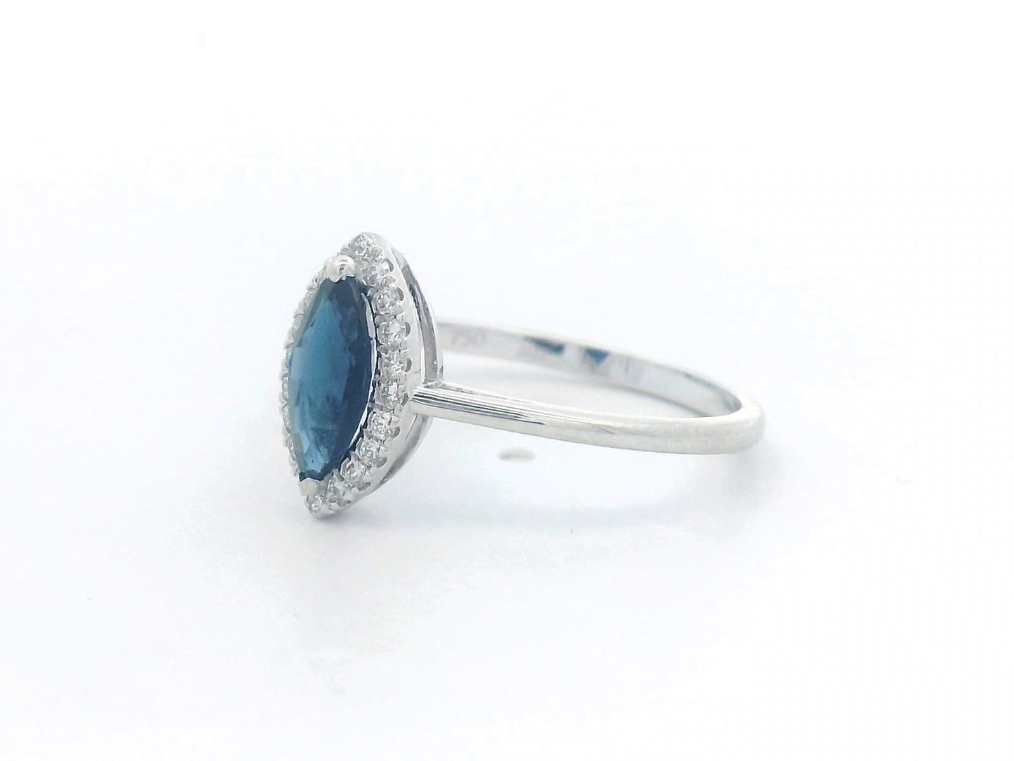Marquise Blue Sapphire and Diamond Halo Ring in 18K Gold – 0.84 CT Sapphire, 0.15 CT Diamonds