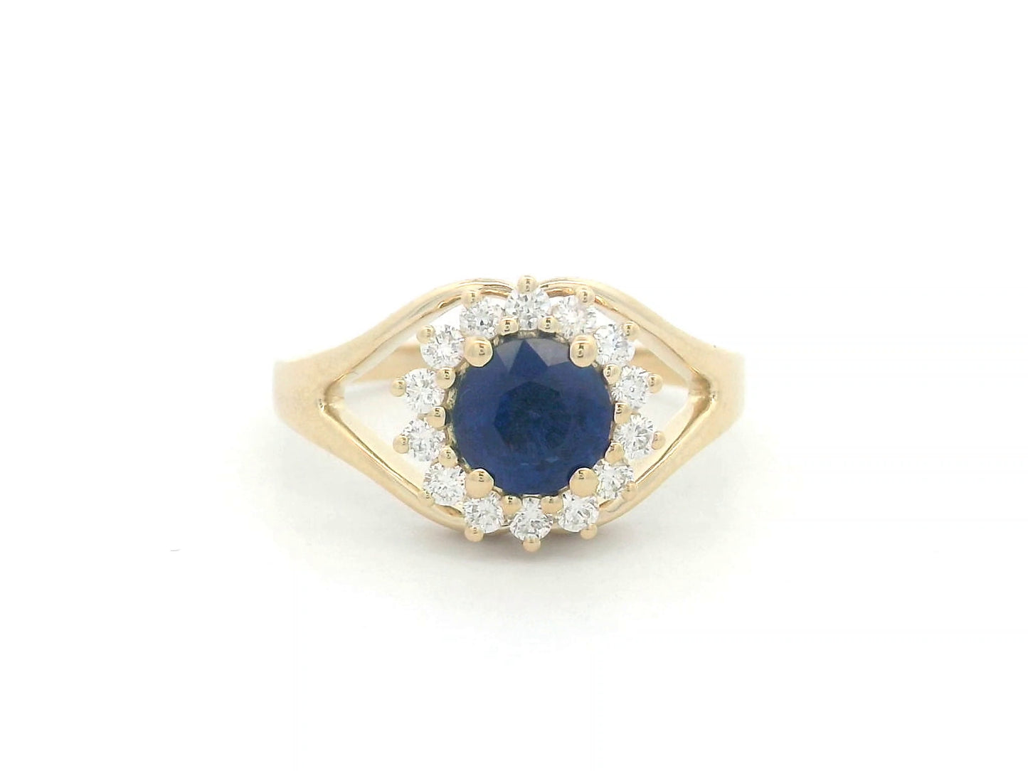 Blue Sapphire and Diamond Ring in 18K Gold – 1.03 Carat Sapphire, 0.30 Carat Diamonds