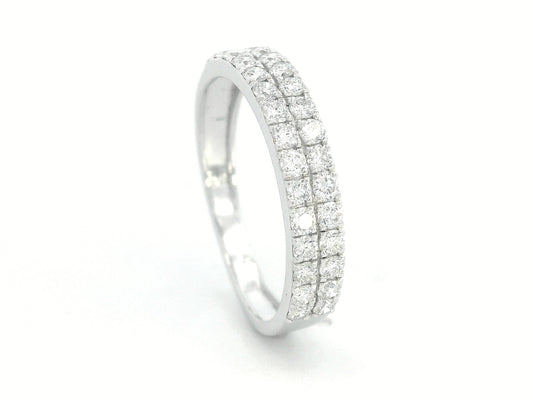 18K white gold double row diamond band ring with 0.74 carat pavé diamonds