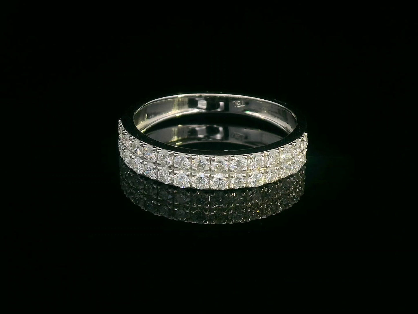 18K white gold double row diamond band ring with 0.74 carat pavé diamonds