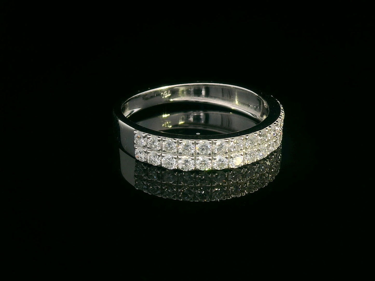 18K white gold double row diamond band ring with 0.74 carat pavé diamonds