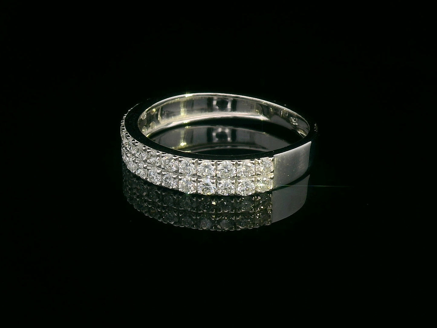 18K white gold double row diamond band ring with 0.74 carat pavé diamonds