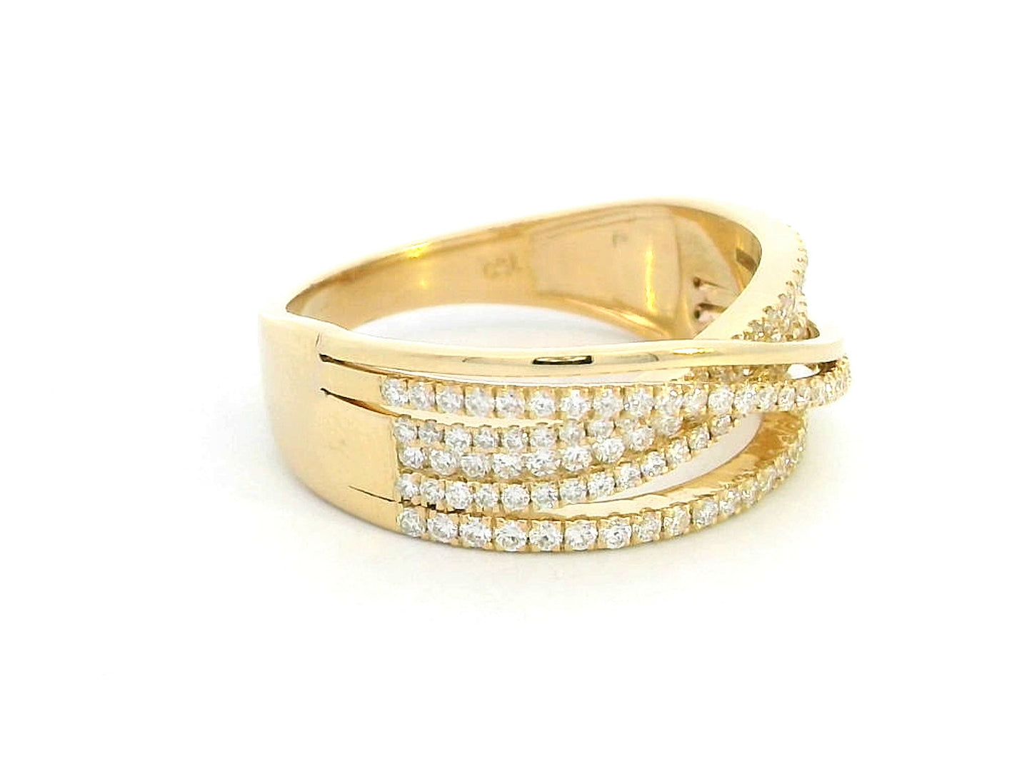 18K Yellow Gold Crossover diamond Ring. Statement ring