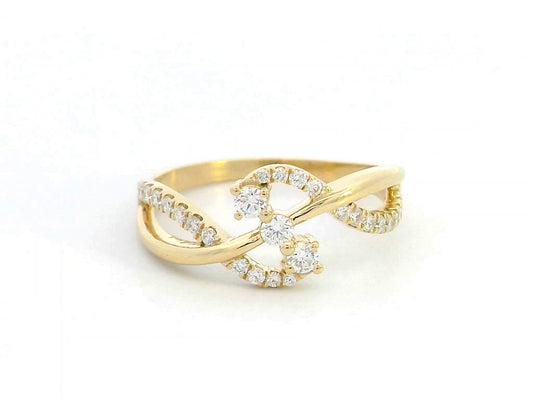 18K gold infinity twist ring with 0.33 carats of round diamonds in an elegant crossover design