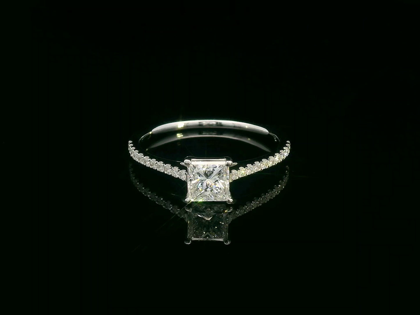 GIA Certified 18K Gold Princess Cut Diamond Engagement Ring with Pavé Accent Diamonds