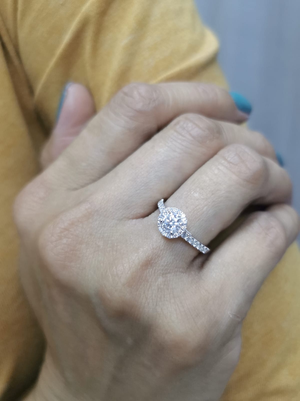 18K Gold Halo Engagement Ring with 0.51 Carat GIA Certified Center Diamond and Pavé-Set Band