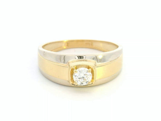 Men’s Two-Tone Diamond Ring in 18K Yellow & White Gold – 0.37 Carat Round Brilliant