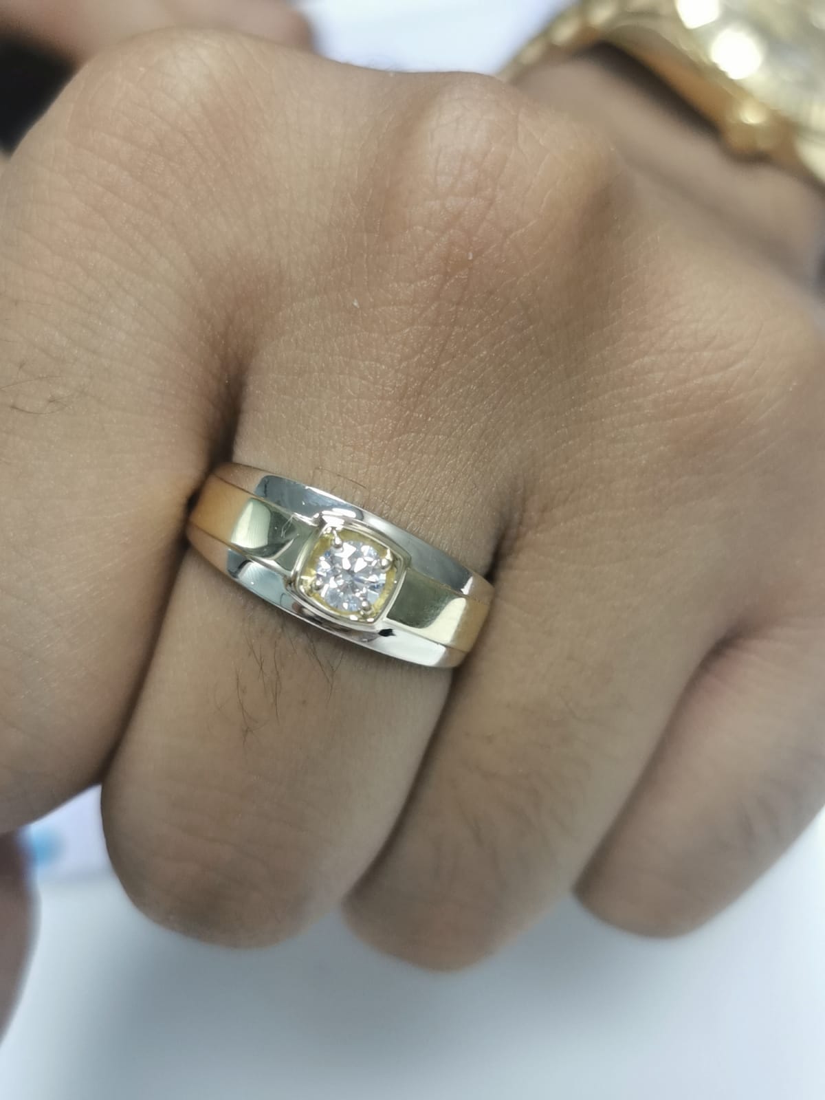 Men’s Two-Tone Diamond Ring in 18K Yellow & White Gold – 0.37 Carat Round Brilliant