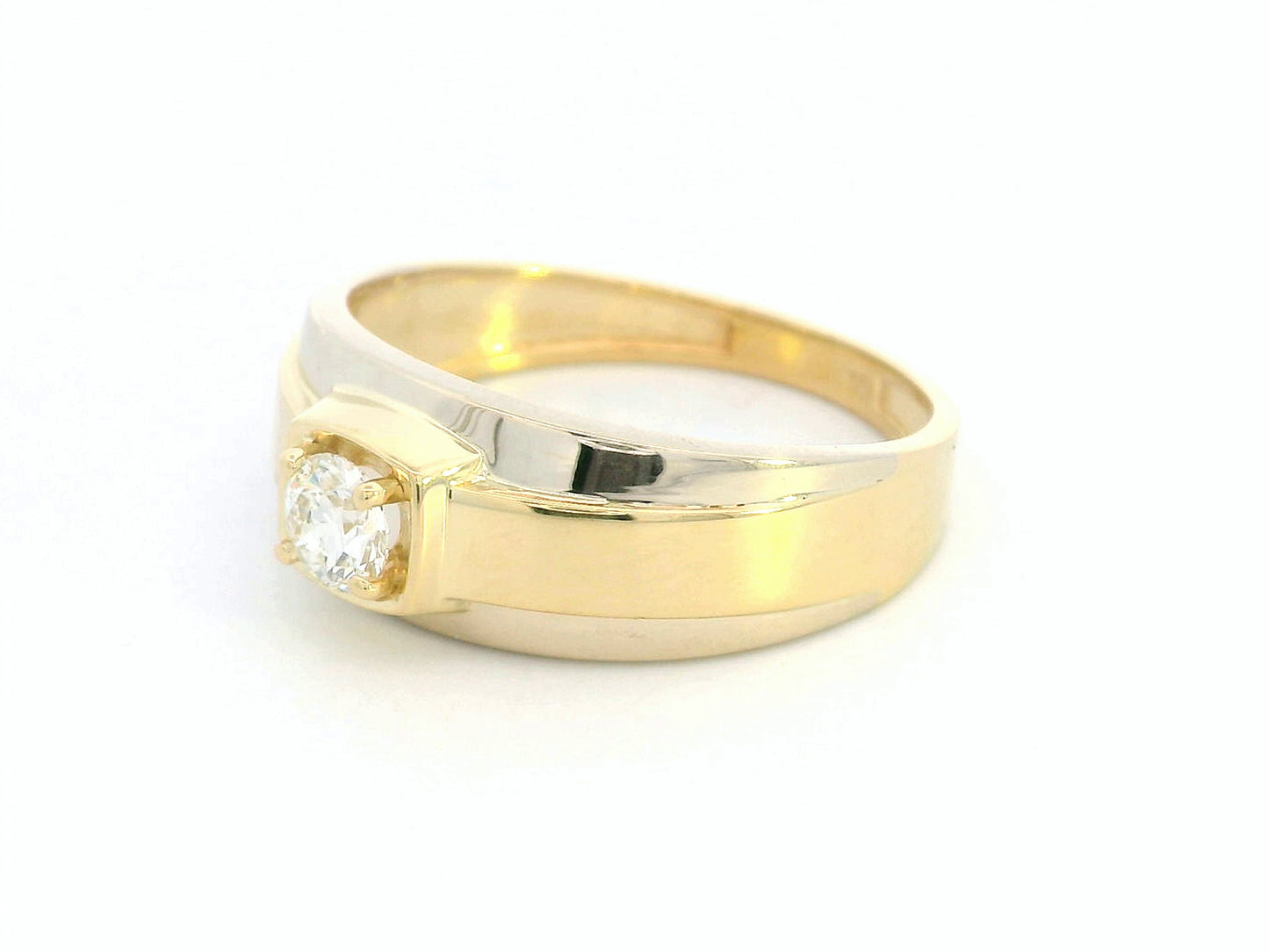 Men’s Two-Tone Diamond Ring in 18K Yellow & White Gold – 0.37 Carat Round Brilliant