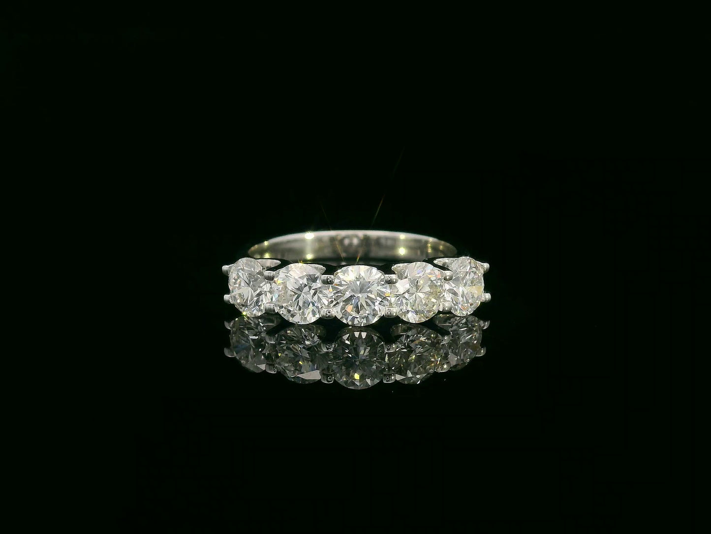 18K white gold five-stone diamond ring with 2.03ct round brilliant-cut diamonds