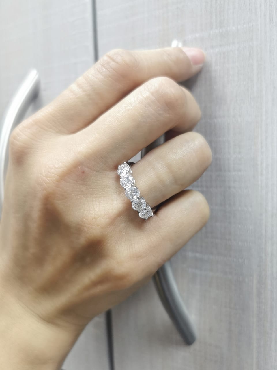 18K white gold five-stone diamond ring with 2.03ct round brilliant-cut diamonds