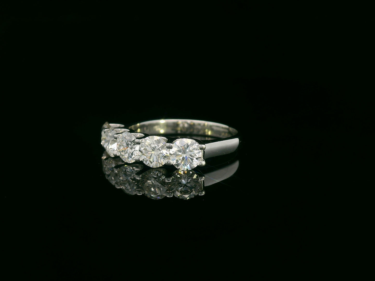 18K white gold five-stone diamond ring with 2.03ct round brilliant-cut diamonds