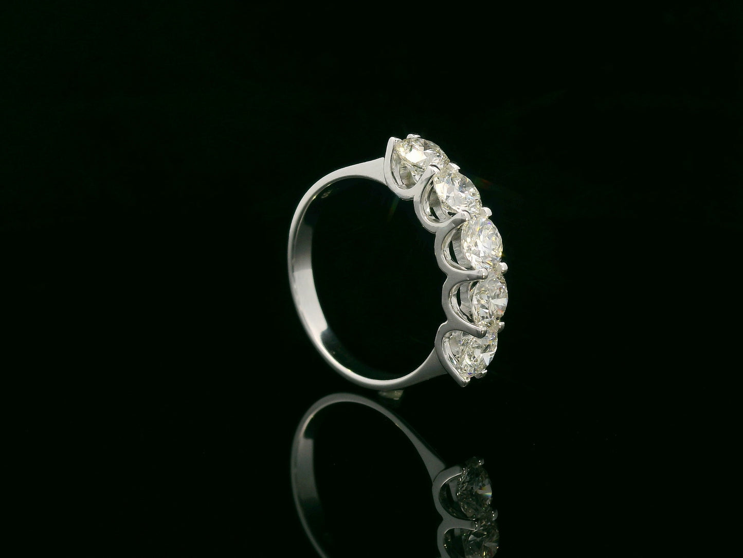 18K white gold five-stone diamond ring with 2.03ct round brilliant-cut diamonds