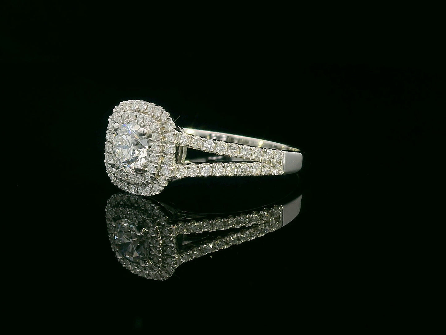 GIA certified 18K gold engagement ring with 0.50ct center diamond and double halo