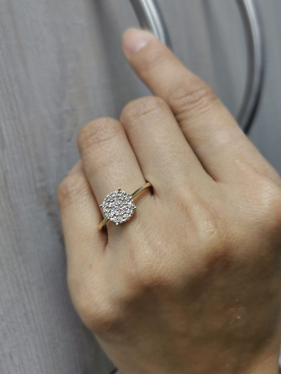 18K Yellow Gold Ring with 0.33ct Diamond Cluster in Round Motif