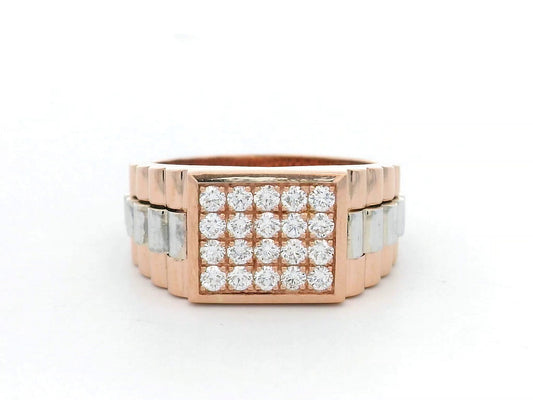 Men’s 18K rose gold diamond ring with pavé set 0.64 carat diamonds and white gold accents