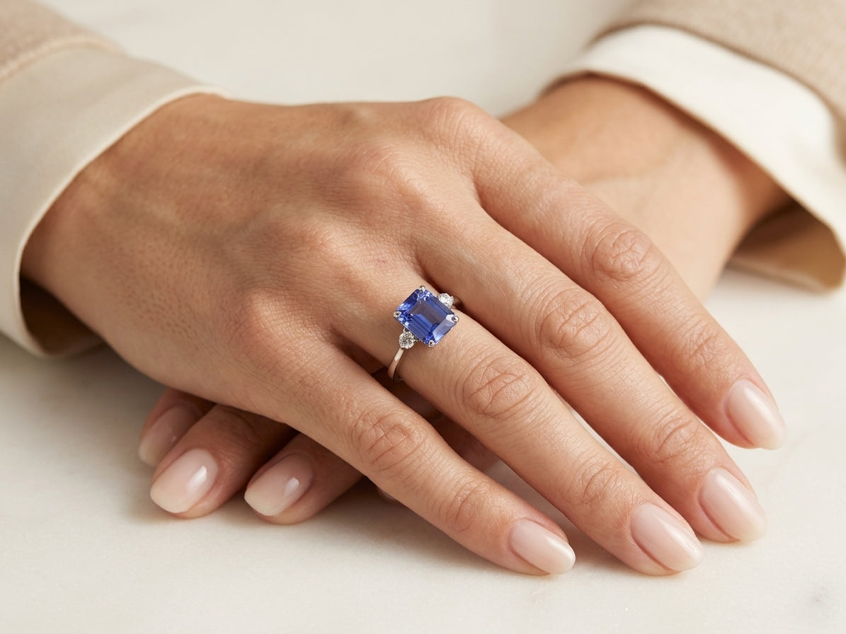 Tanzanite and Diamond Ring in 18K White Gold