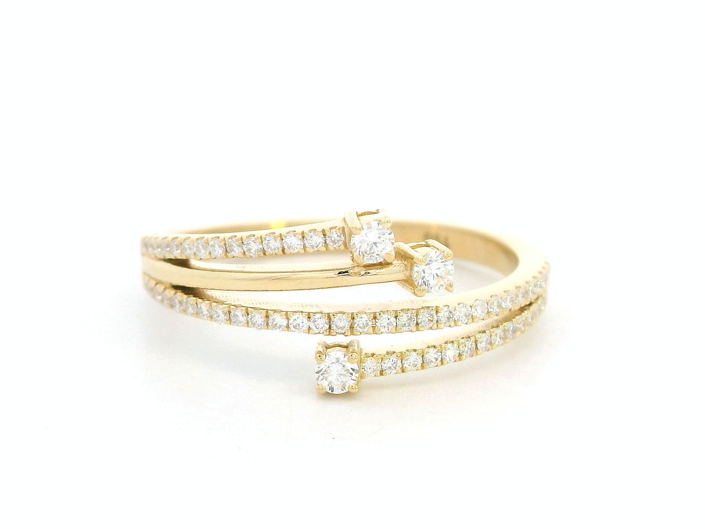 18K yellow gold ring with triple-row pavé and bezel-set round diamonds totaling 0.31 carats