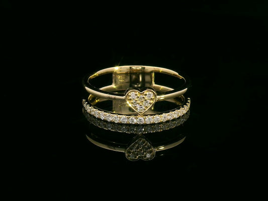18K Yellow Gold Heart Ring with Double Band Design and 0.27 Carat Diamond Accents