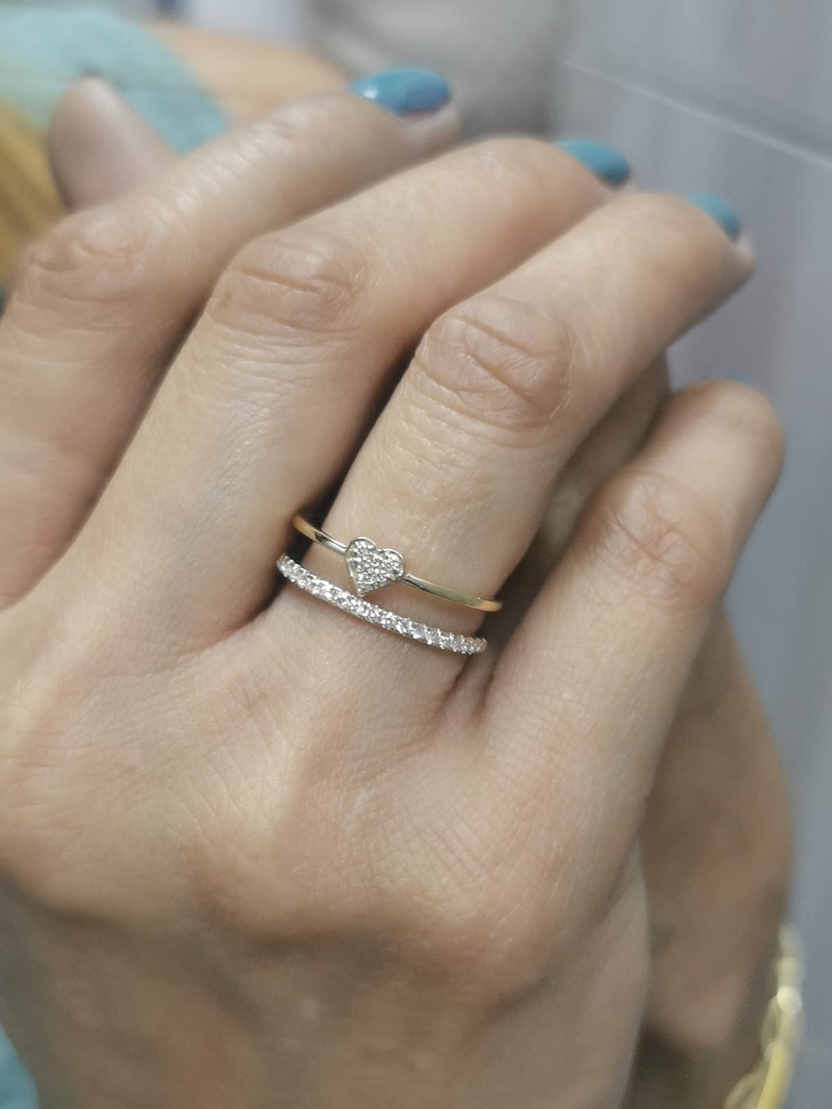 18K Yellow Gold Heart Ring with Double Band Design and 0.27 Carat Diamond Accents
