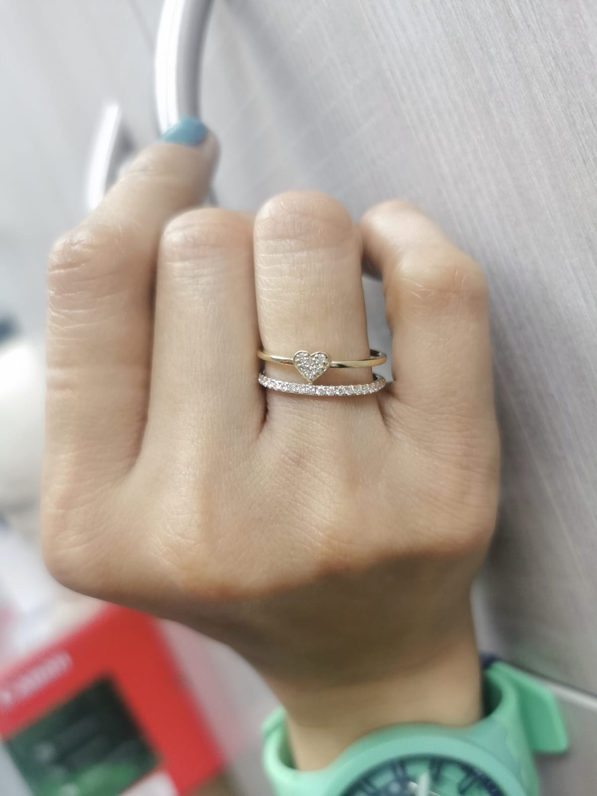 18K Yellow Gold Heart Ring with Double Band Design and 0.27 Carat Diamond Accents