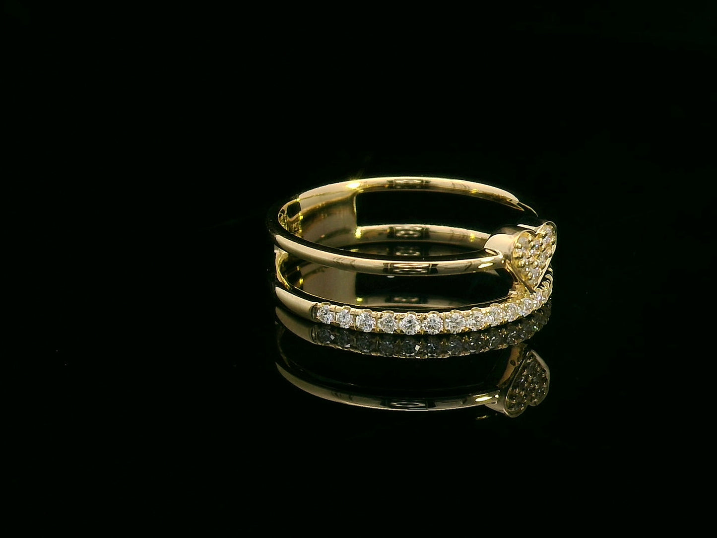 18K Yellow Gold Heart Ring with Double Band Design and 0.27 Carat Diamond Accents