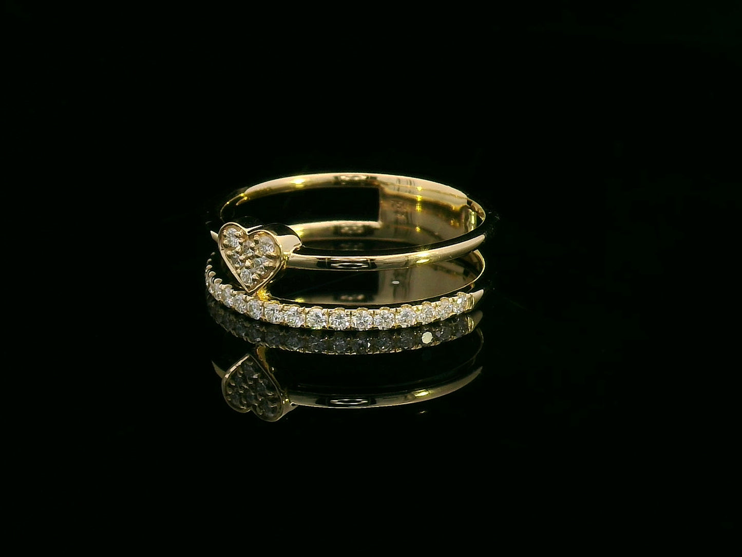 18K Yellow Gold Heart Ring with Double Band Design and 0.27 Carat Diamond Accents