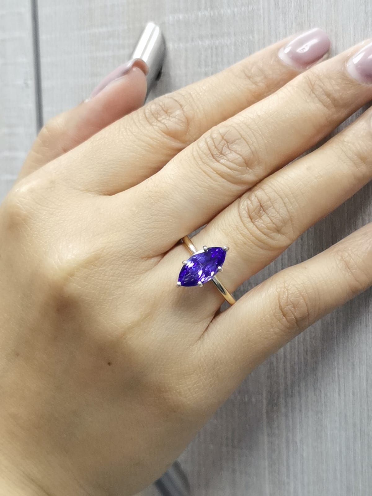 3.56 Carat Marquise Tanzanite Ring in 18K Yellow Gold with Hidden Diamond Halo