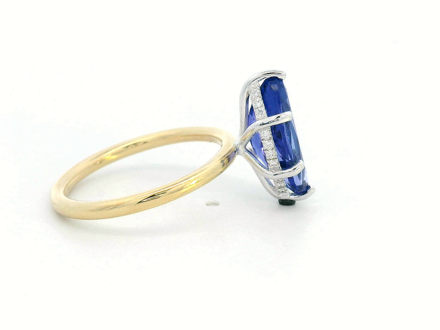 3.56 Carat Marquise Tanzanite Ring in 18K Yellow Gold with Hidden Diamond Halo