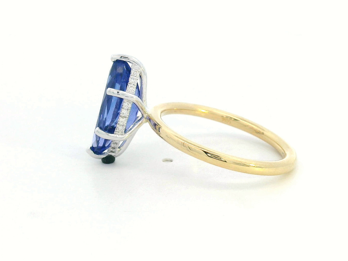 3.56 Carat Marquise Tanzanite Ring in 18K Yellow Gold with Hidden Diamond Halo