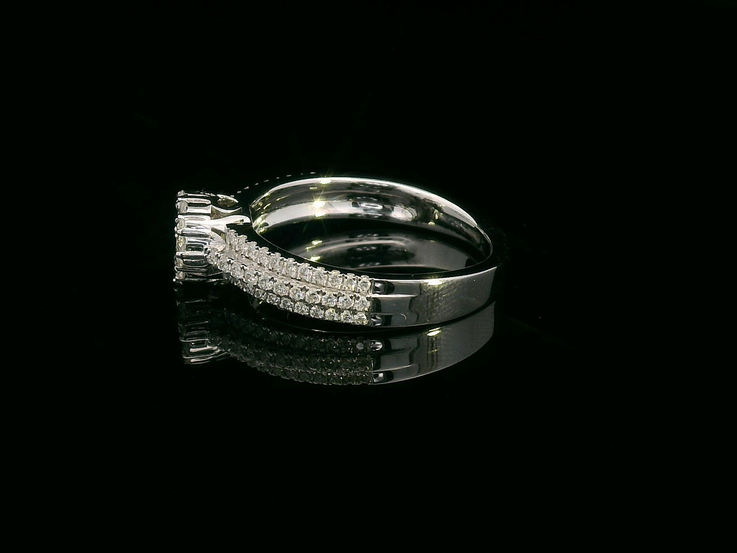 18K gold diamond cluster engagement ring with triple-row diamond band and 0.70ct total diamond weight