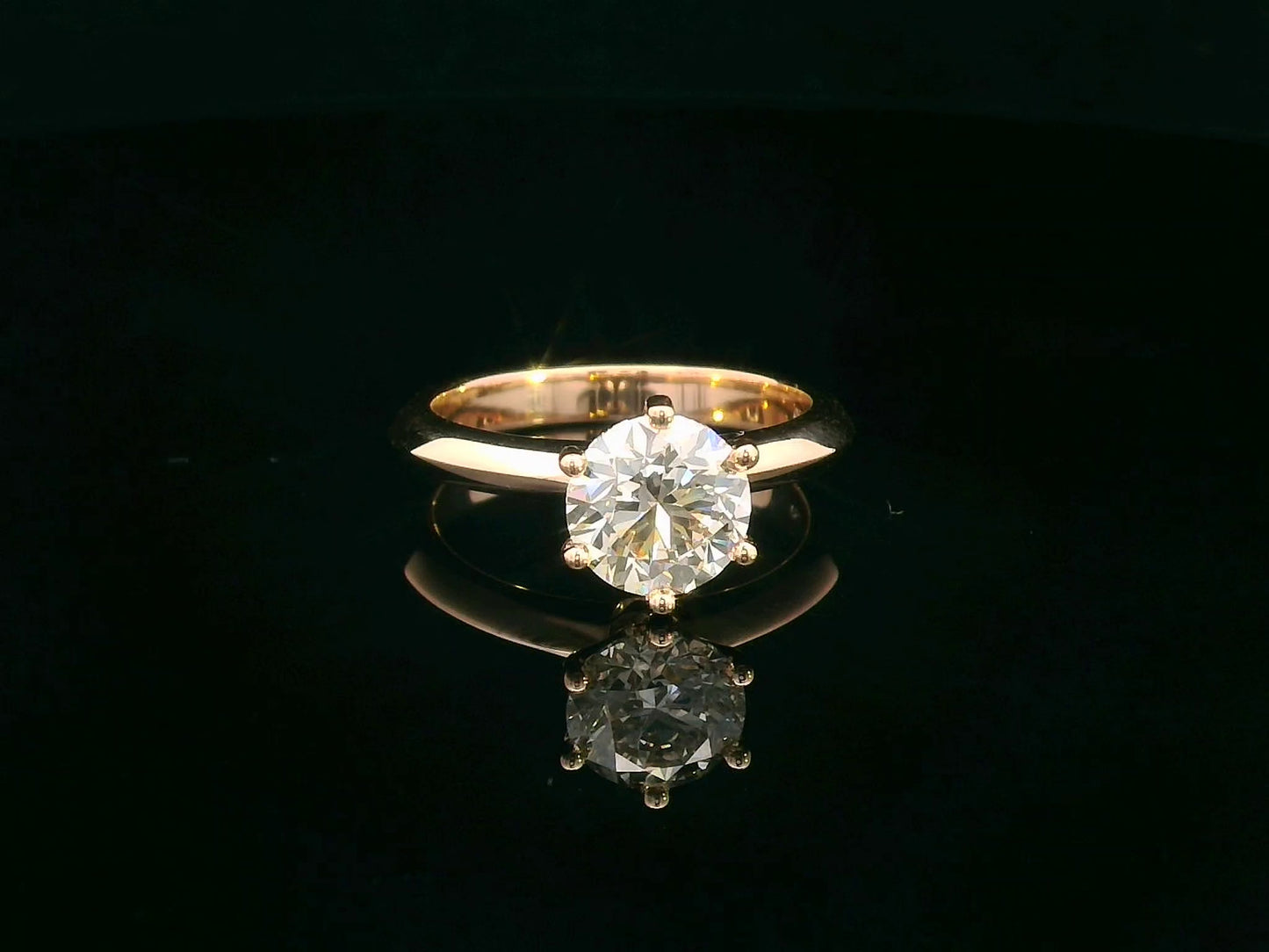 Front view of 2.03ct round cut diamond solitaire engagement ring in 18k rose gold