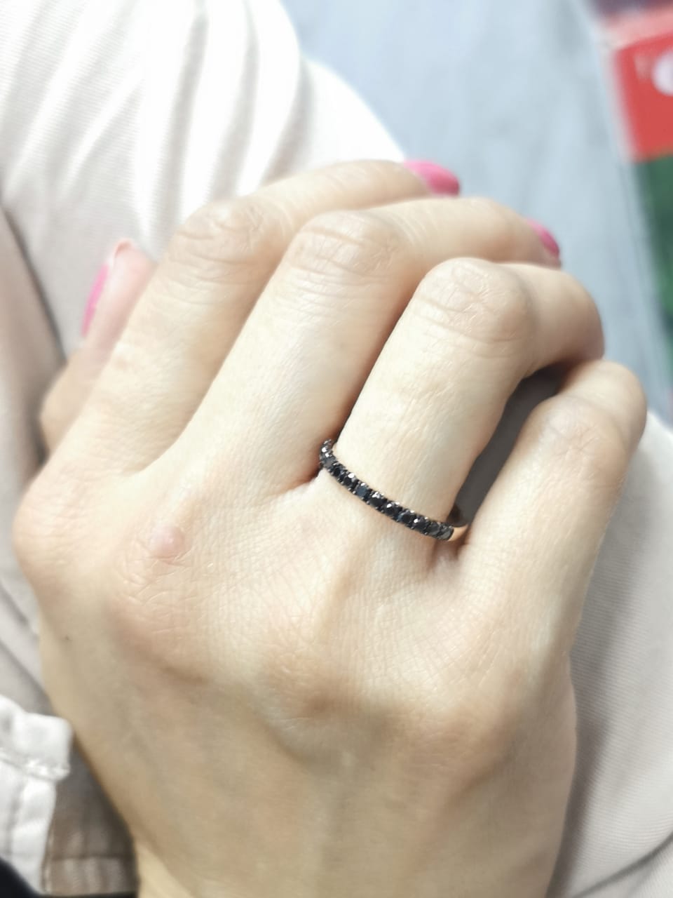 18K rose gold half eternity ring with round black diamonds – 0.41 carat total