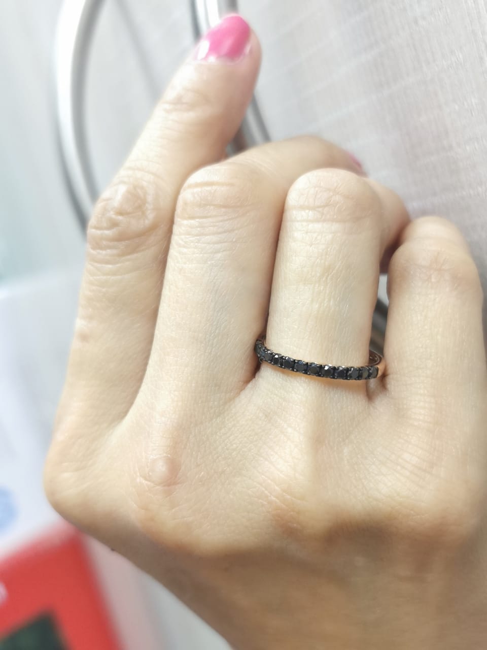 18K rose gold half eternity ring with round black diamonds – 0.41 carat total