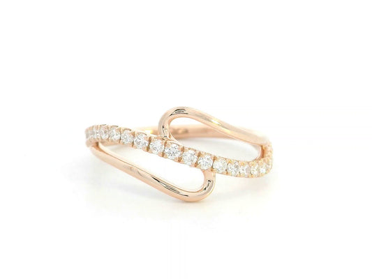 18K rose gold bypass ring with 0.37ct diamonds and open asymmetric design