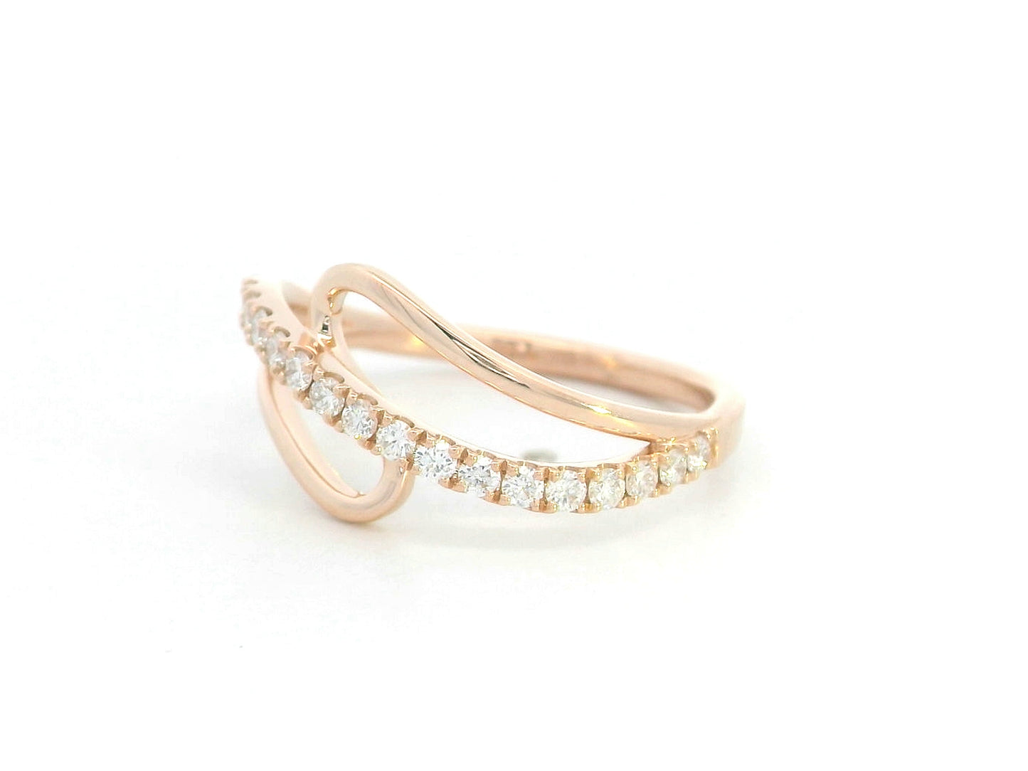 18K rose gold bypass ring with 0.37ct diamonds and open asymmetric design