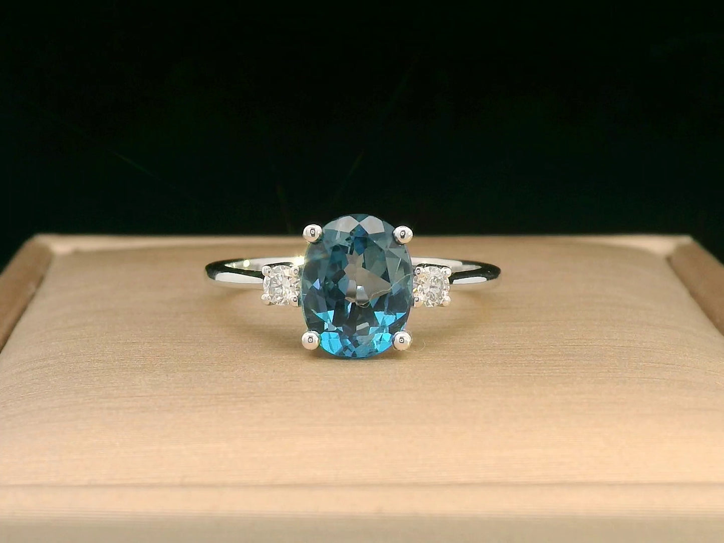 Minimalist London Blue Topaz and diamond ring for women