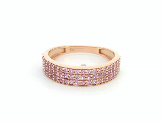 18K rose gold pink sapphire pave band ring with 0.81ct natural sapphires