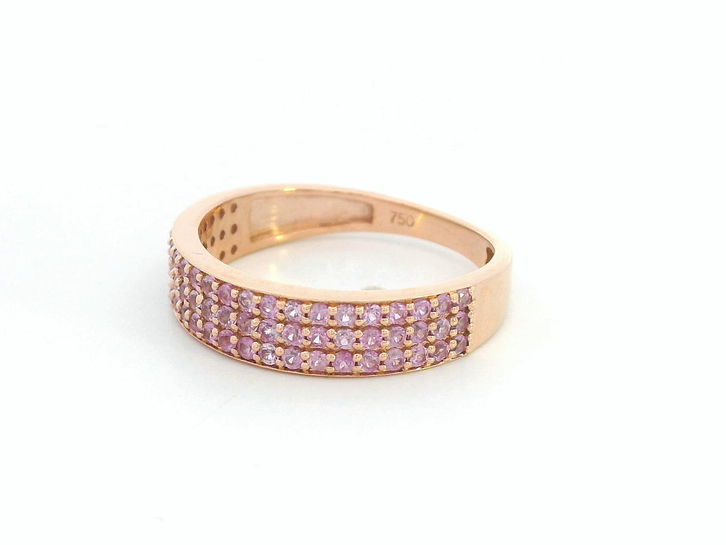 18K rose gold pink sapphire pave band ring with 0.81ct natural sapphires