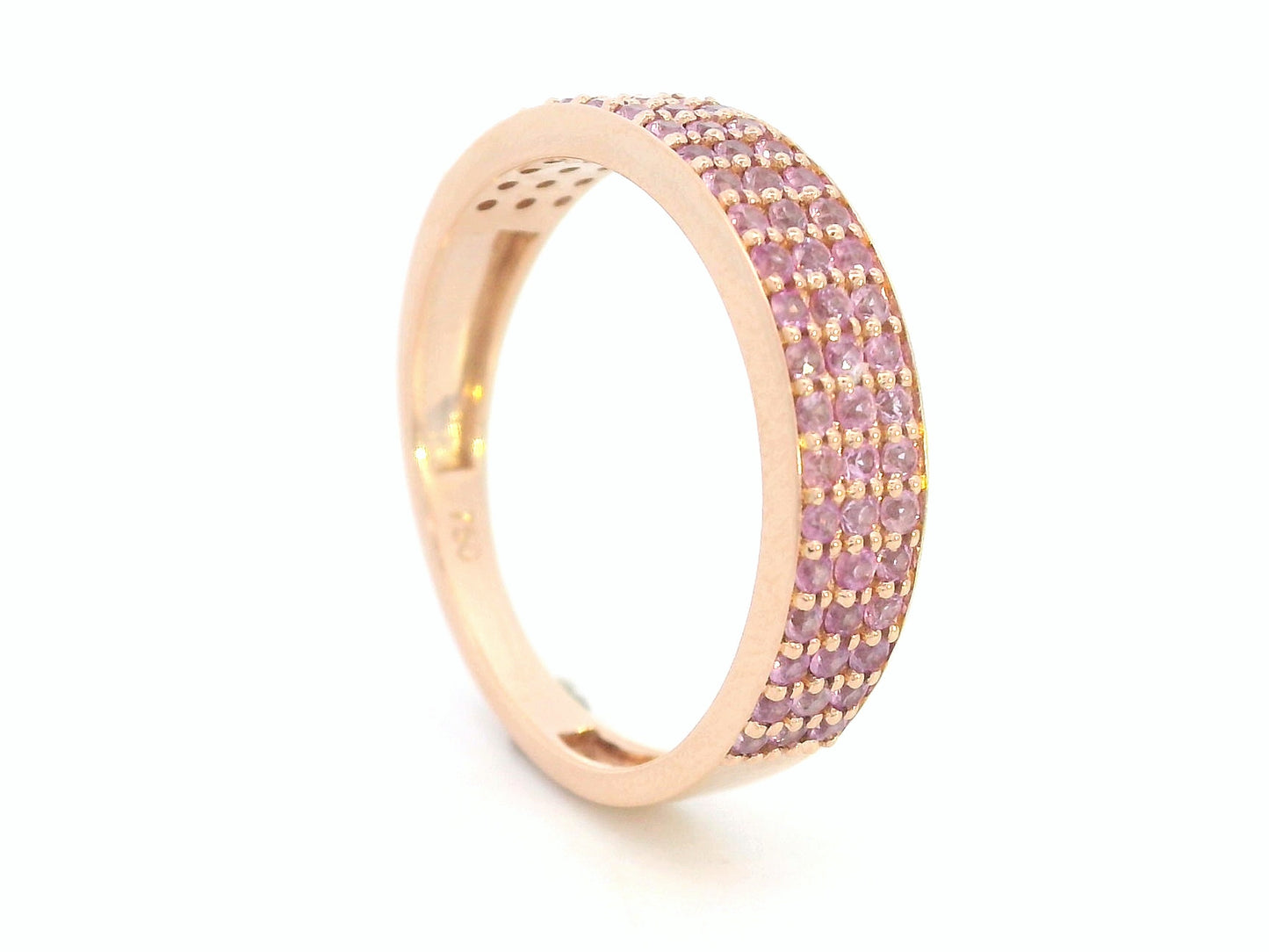 18K rose gold pink sapphire pave band ring with 0.81ct natural sapphires