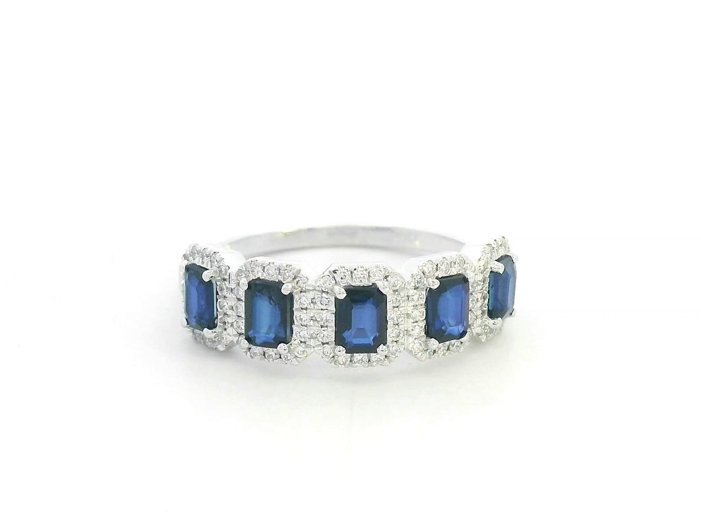 18K White Gold Emerald-cut Sapphire & Diamond Ring