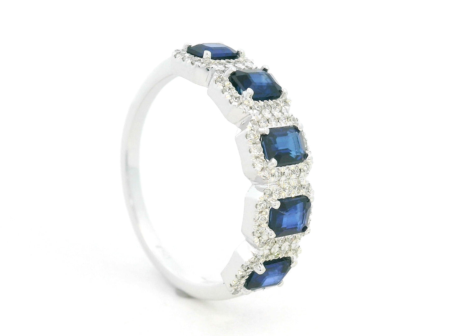Five-stone sapphire and diamond ring in white gold