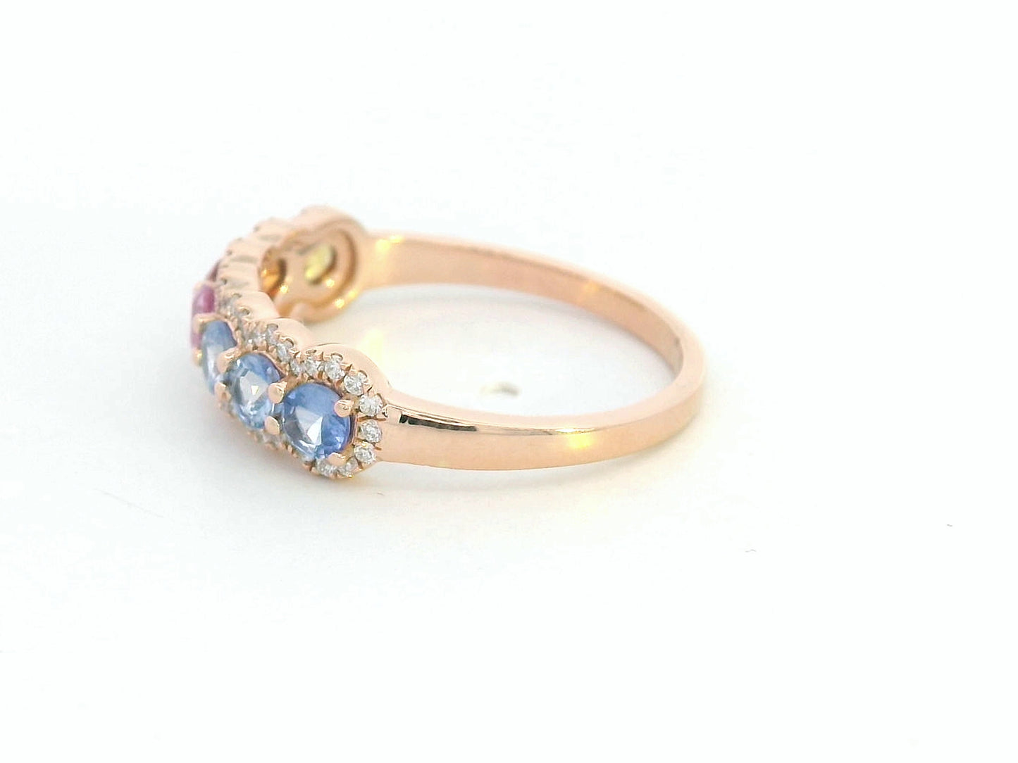 Stackable rainbow gemstone ring with round sapphires