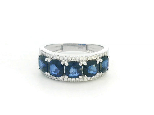 Three-Row Sapphire and Diamond Ring in 18K White Gold