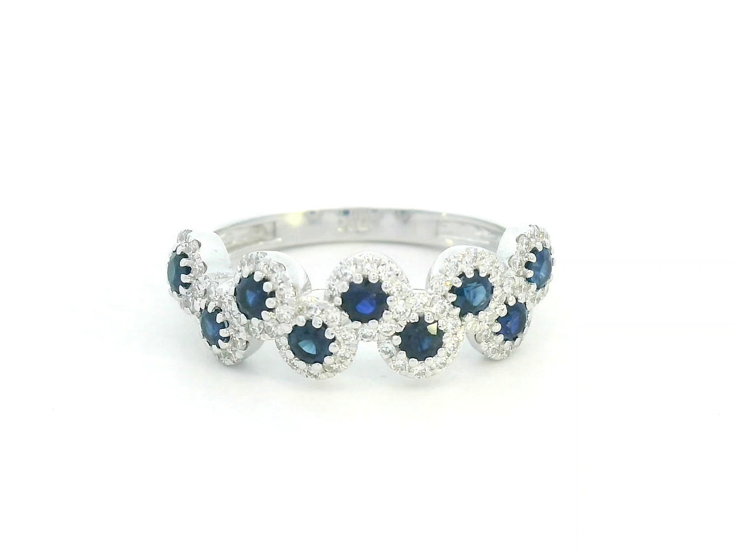 Elegant scalloped ring with sapphires and diamonds