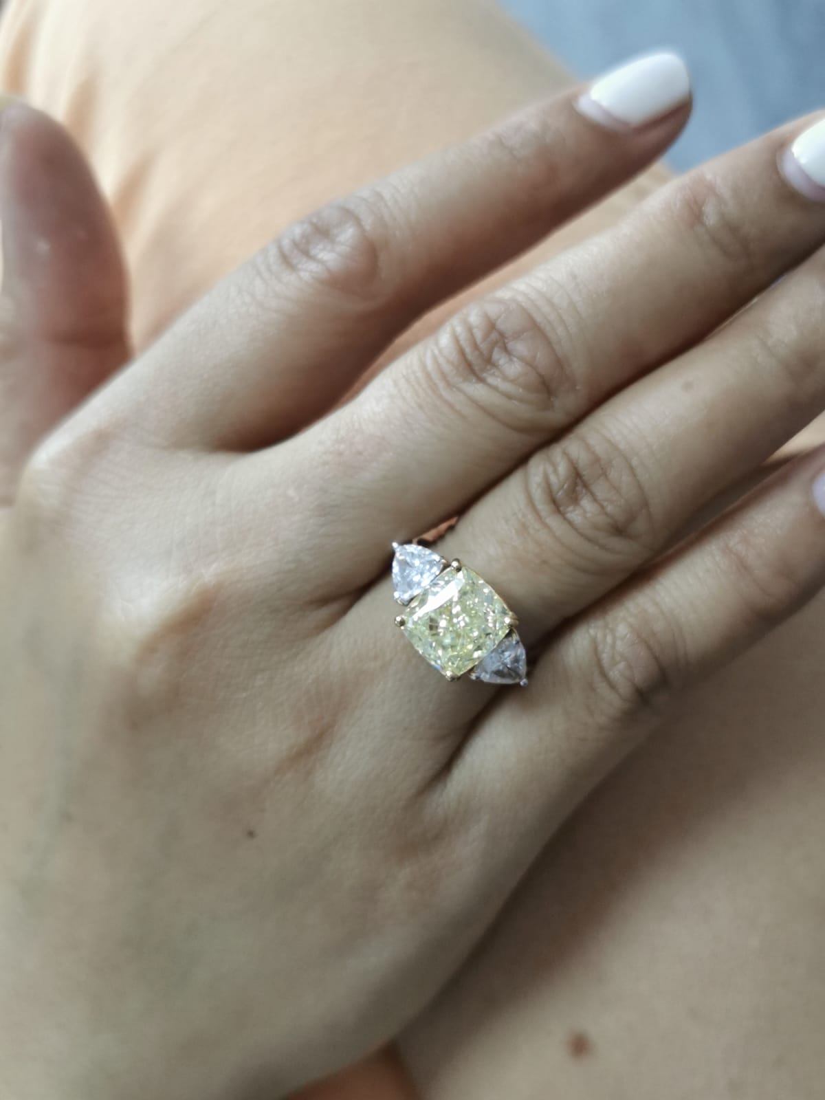 18K white gold yellow diamond engagement ring