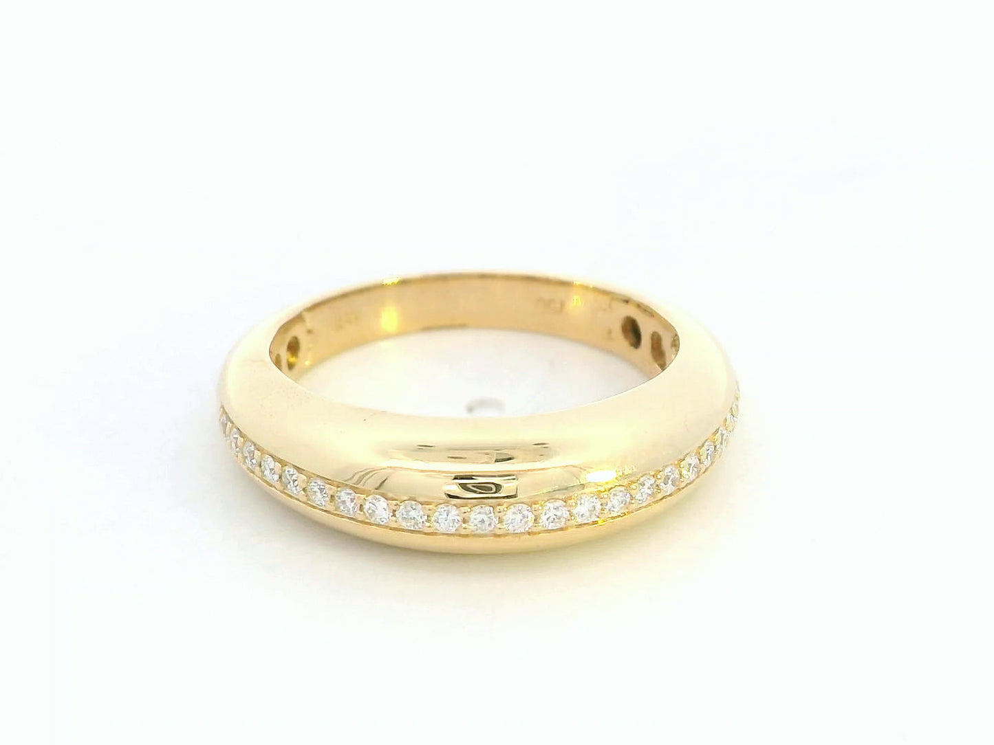 18K Yellow Gold Modern Domed Half-Eternity Diamond Wedding Band for men and women